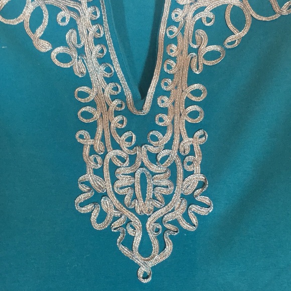 JONES NEW YORK Soft Comfy Cotton Spandex Stretchy Knit Metallic Trim Tunic Top - Picture 8 of 16